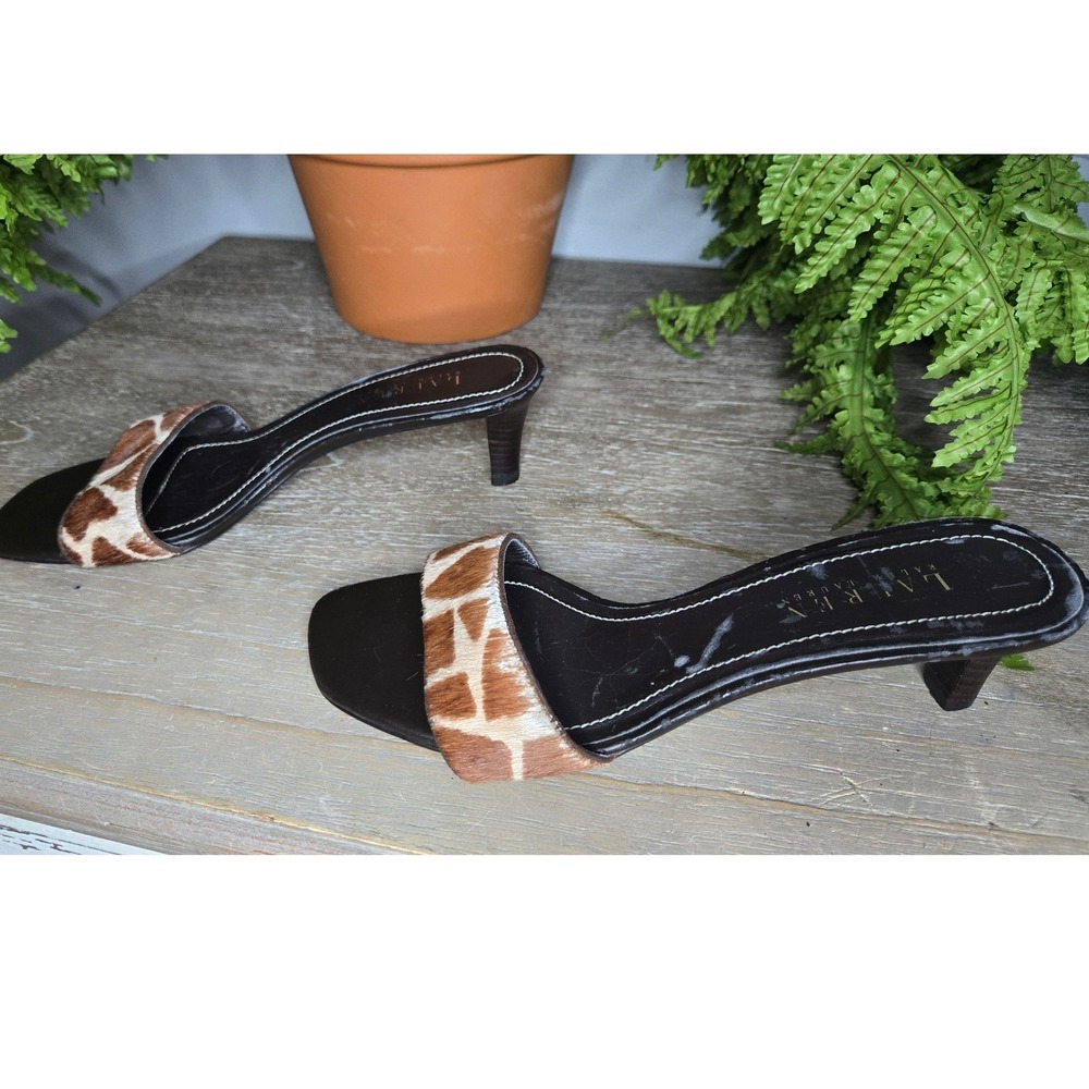 Lauren Ralph Lauren Haircalf Giraffe Print Kitten Heel Mules Sandals 7.5B